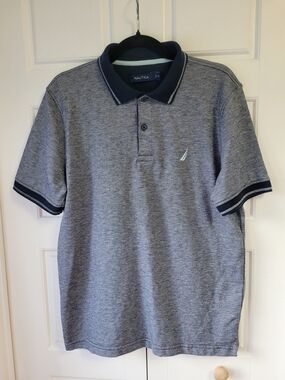 081 Nautica Men's Dual Tipped Collar Short Sleeve Polo Shirt Navy/Blue Size M
